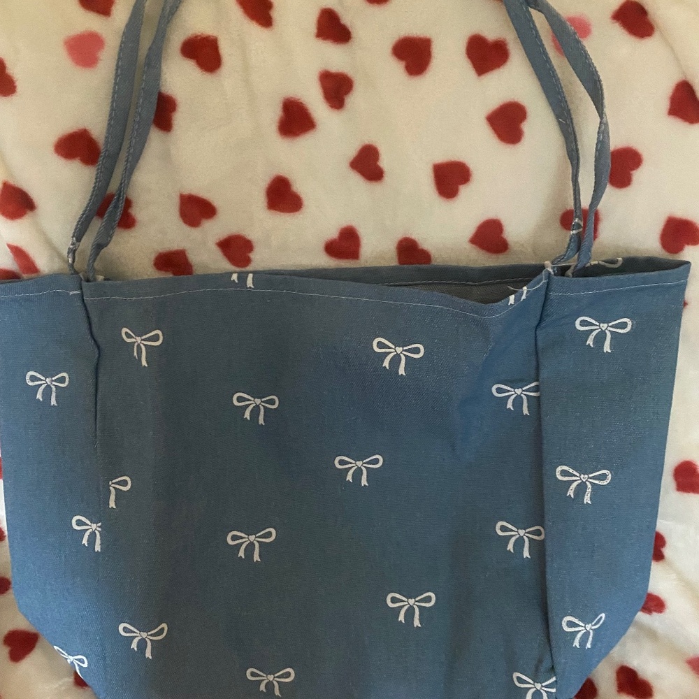 Denim foldable tote bag bows